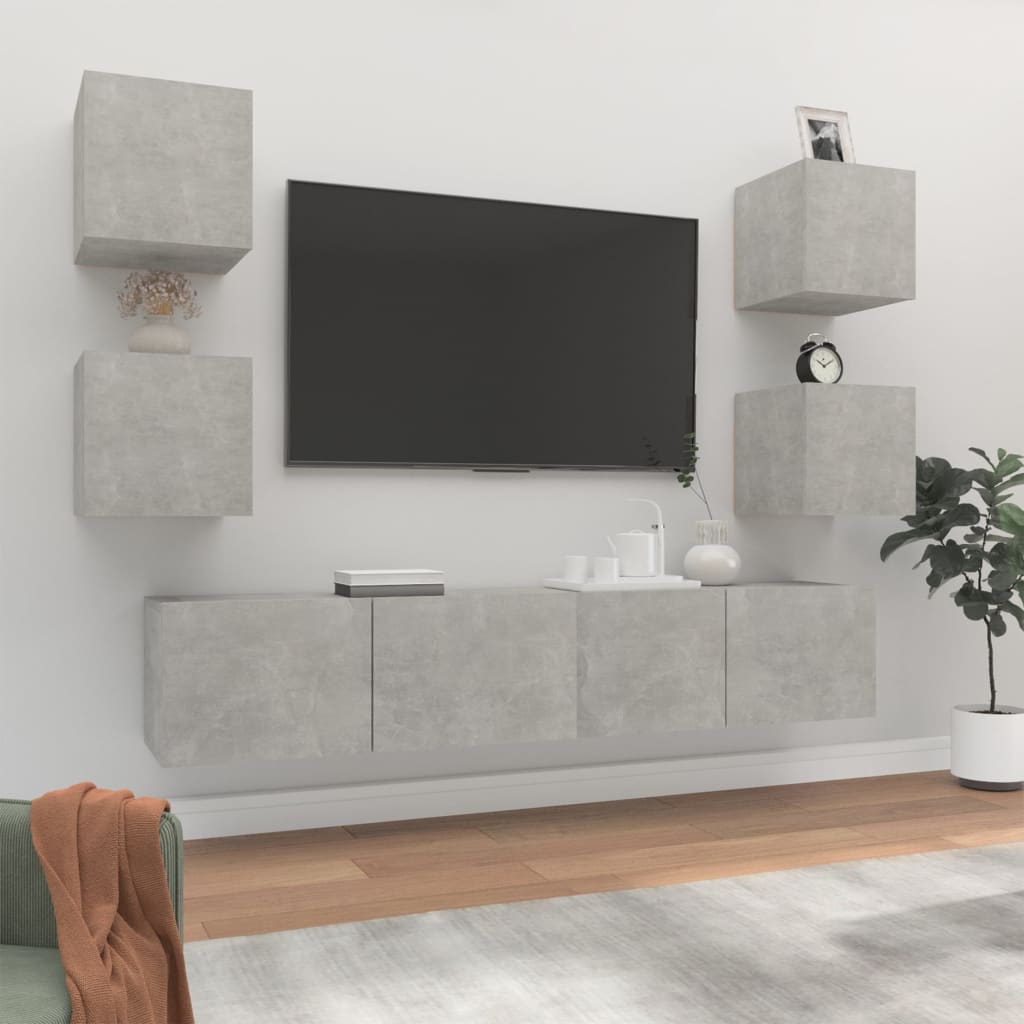 Set di Mobili Porta TV 6 pz Grigio Cemento in Legno Multistrato - homemem39