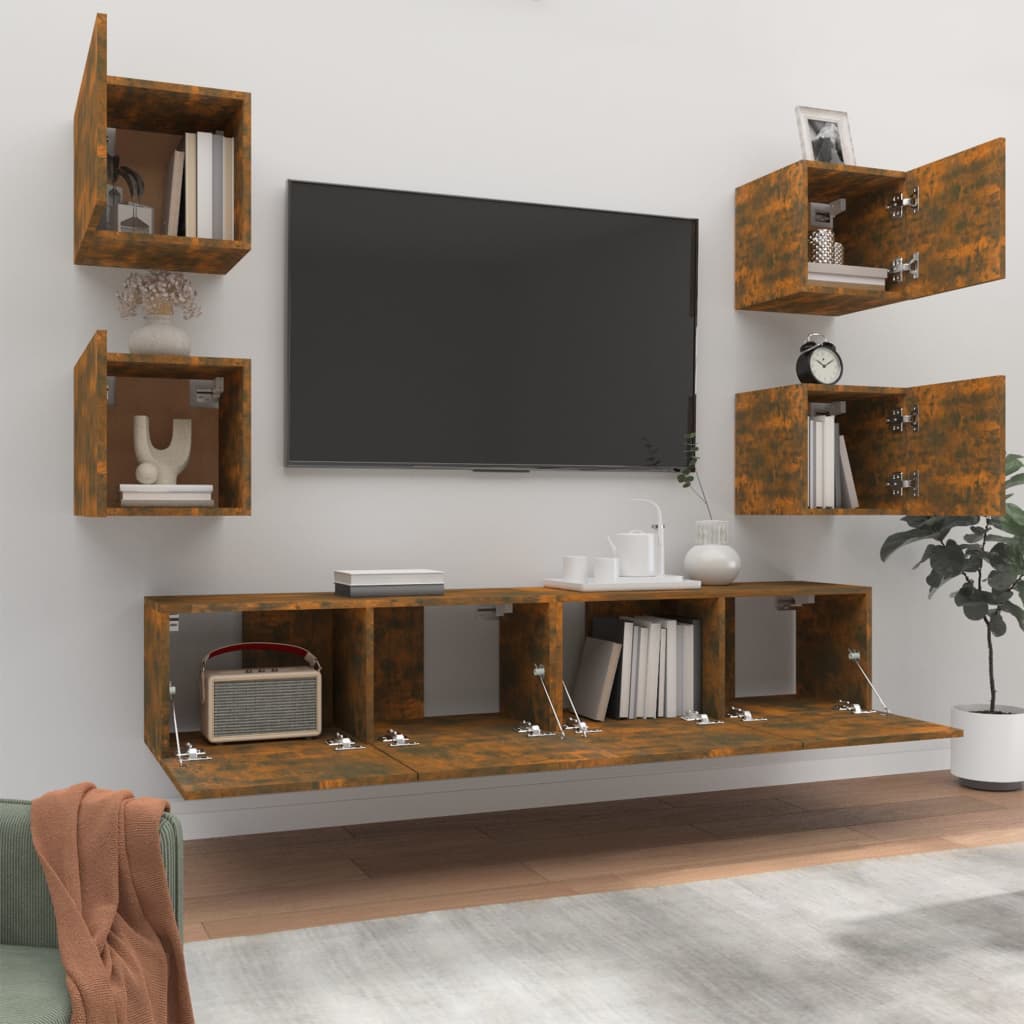 Set di Mobili Porta TV 6 pz Rovere Fumo in Legno Multistrato - homemem39