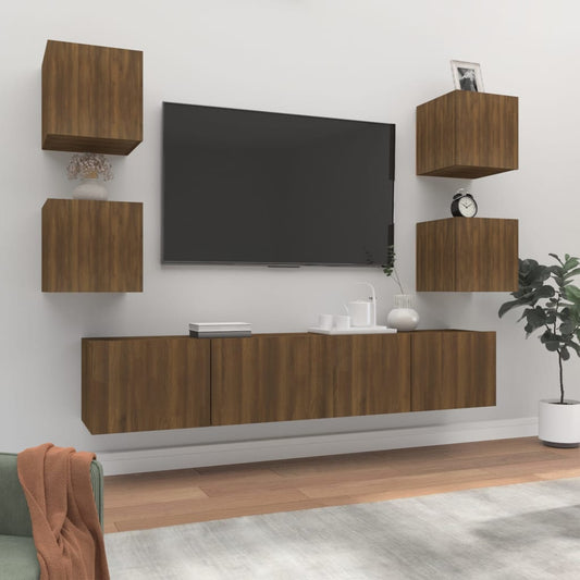 Set Mobili Porta TV 6 pz Rovere Marrone in Legno Multistrato - homemem39