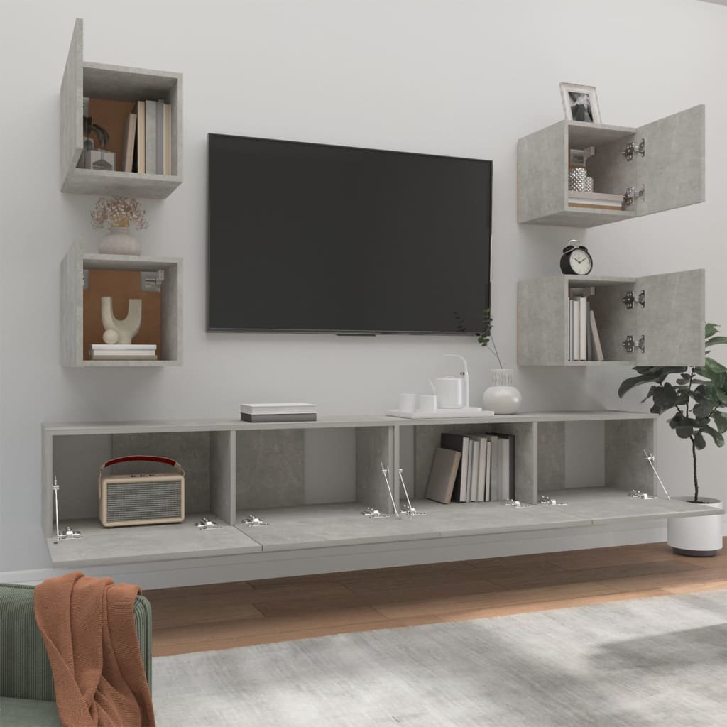 Set di Mobili Porta TV 6 pz Grigio Cemento in Legno Multistrato - homemem39