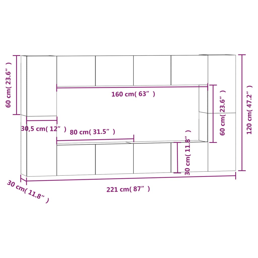 Set Mobili Porta TV 8pz Rovere Sonoma in Legno Multistrato - homemem39