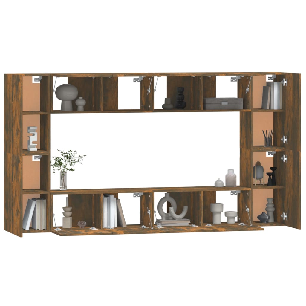 Set Mobili Porta TV 8pz Rovere Fumo in Legno Multistrato - homemem39