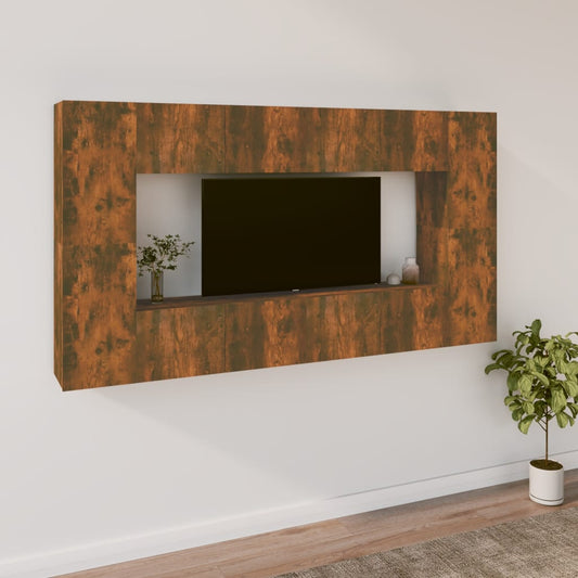 Set Mobili Porta TV 8pz Rovere Fumo in Legno Multistrato - homemem39