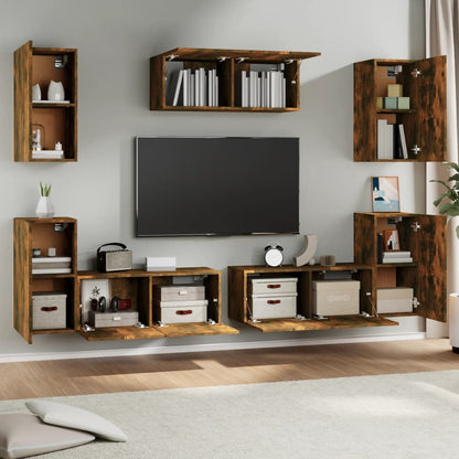 Set di Mobili Porta TV 7 pz Rovere Fumo in Legno Multistrato - homemem39