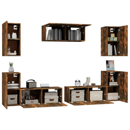 Set di Mobili Porta TV 7 pz Rovere Fumo in Legno Multistrato - homemem39