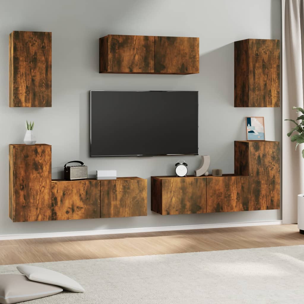 Set di Mobili Porta TV 7 pz Rovere Fumo in Legno Multistrato - homemem39