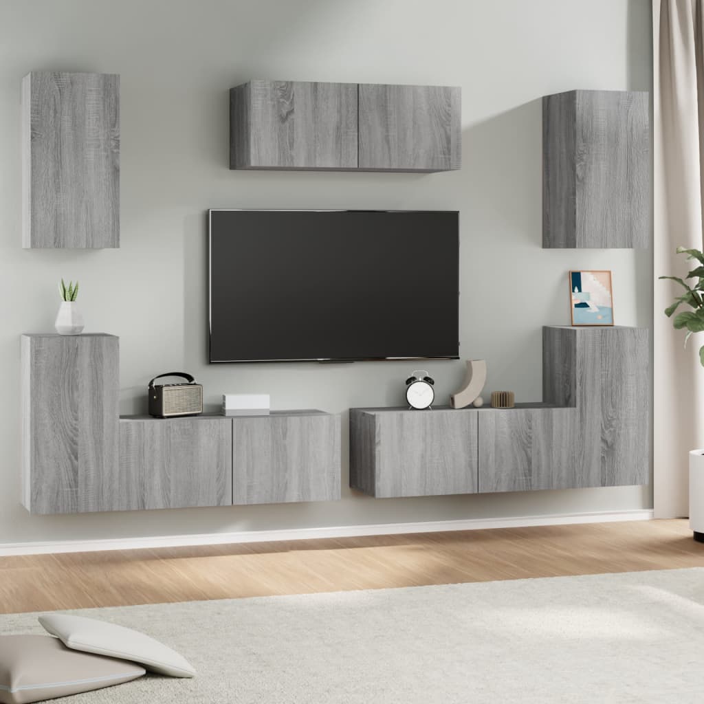 Set di Mobili Porta TV 7 pz Grigio Sonoma in Legno Multistrato - homemem39