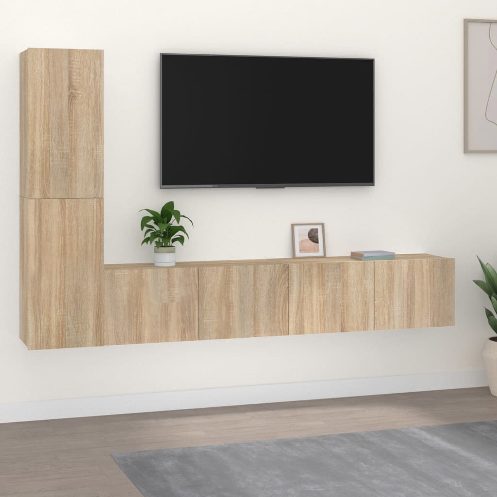 Set di Mobili Porta TV 4 pz Rovere Sonoma in Legno Multistrato - homemem39