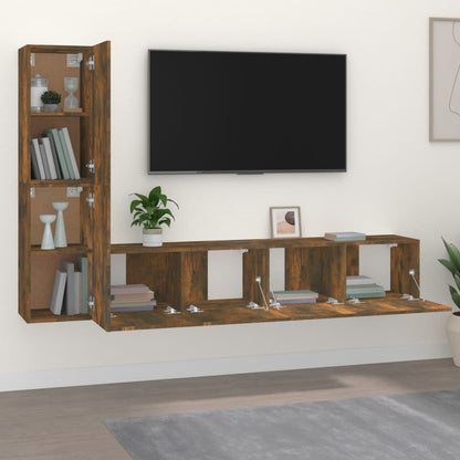 Set di Mobili Porta TV 4 pz Rovere Fumo in Legno Multistrato - homemem39