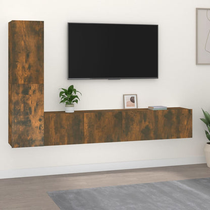 Set di Mobili Porta TV 4 pz Rovere Fumo in Legno Multistrato - homemem39