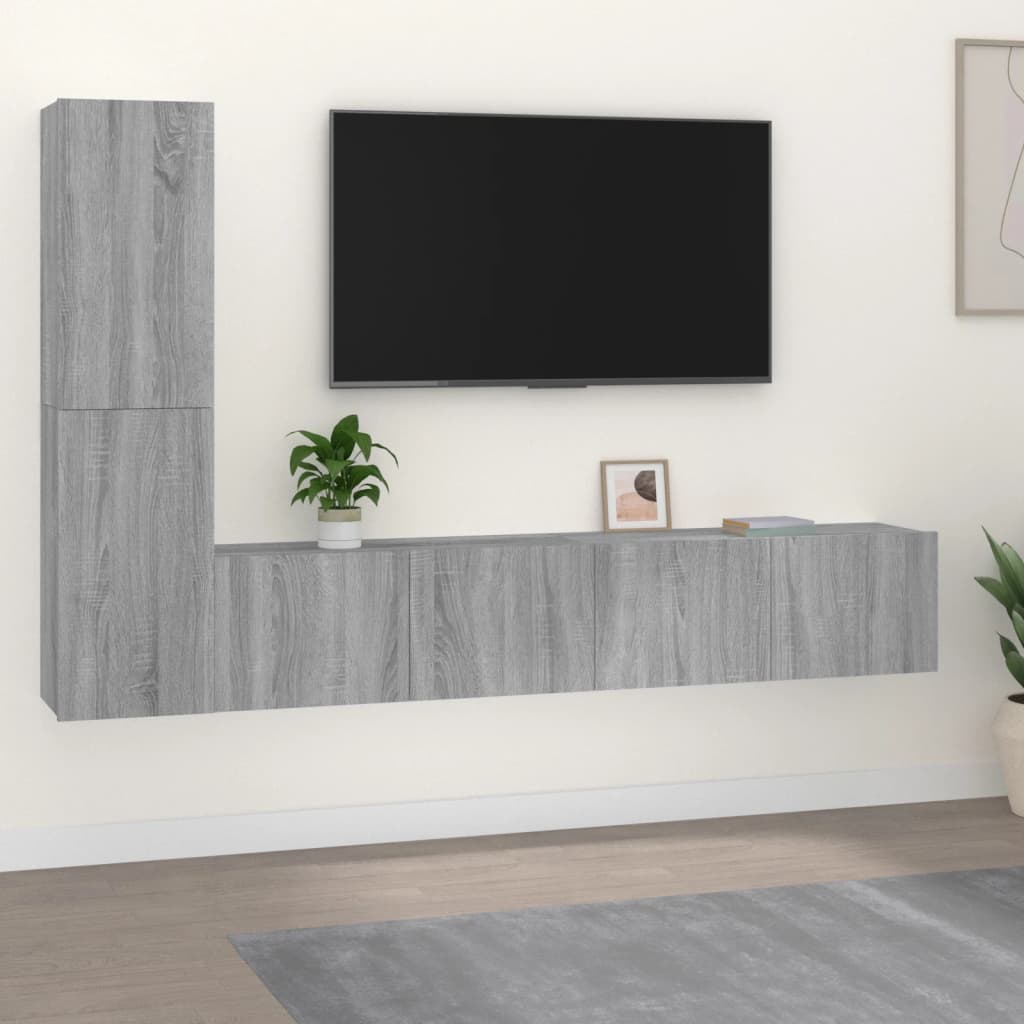 Set di Mobili Porta TV 4 pz Grigio Sonoma in Legno Multistrato - homemem39