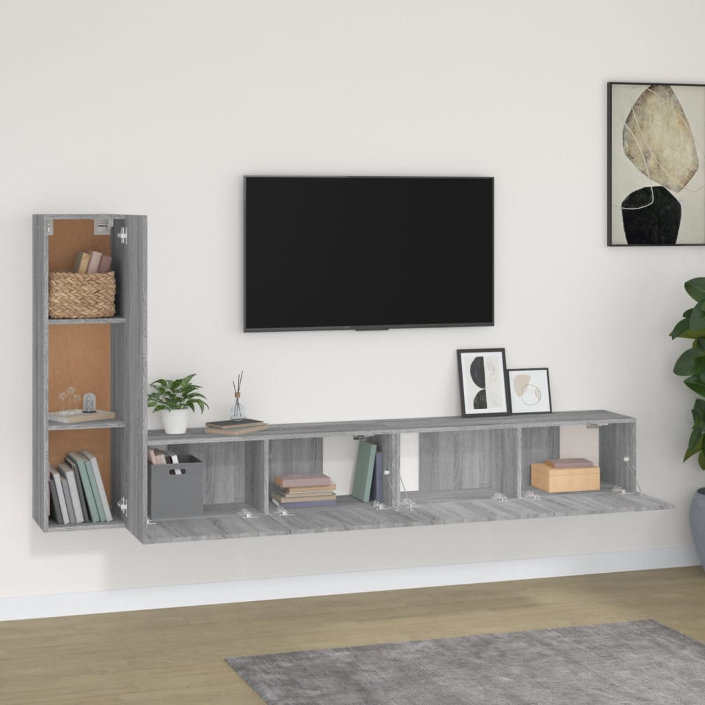 Set Mobili Porta TV 3 pz Grigio Sonoma in Legno Multistrato - homemem39