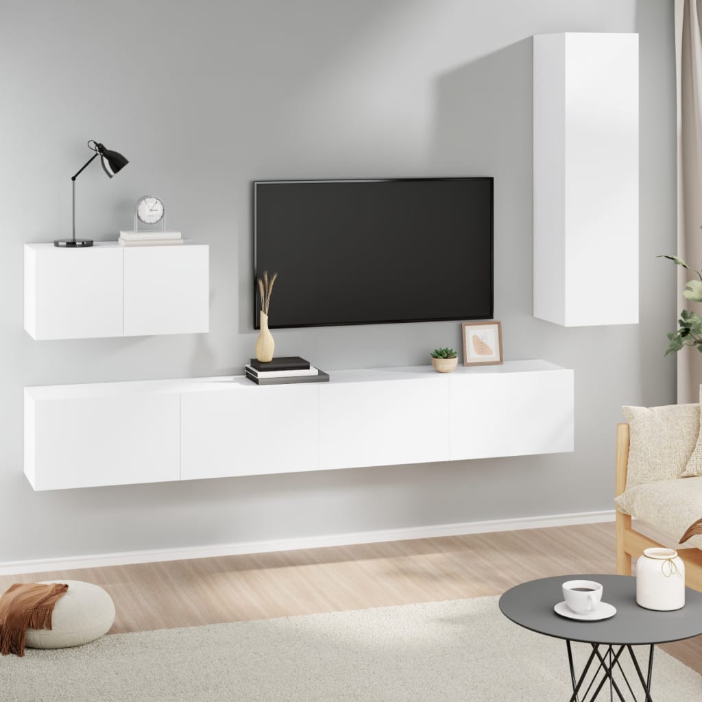 Set di Mobili Porta TV 4 pz Bianco in Legno Multistrato - homemem39