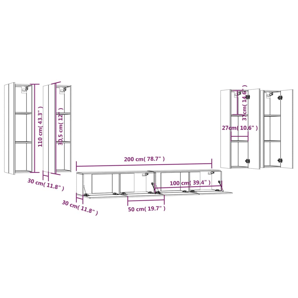 Set di Mobili Porta TV 6 pz Bianco in Legno Multistrato - homemem39