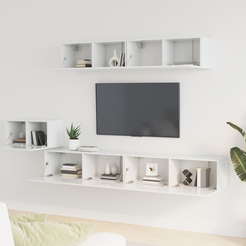 Set di Mobili Porta TV 5 pz Bianco Lucido in Legno Multistrato - homemem39