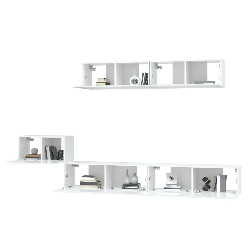 Set di Mobili Porta TV 5 pz Bianco Lucido in Legno Multistrato - homemem39