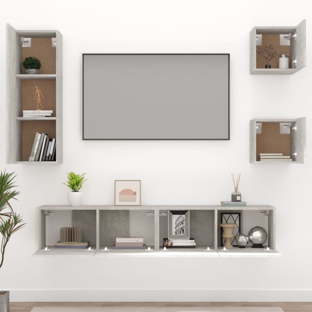 Set di Mobili Porta TV 5 pz Grigio Cemento in Legno Multistrato - homemem39