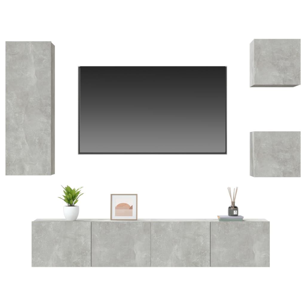 Set di Mobili Porta TV 5 pz Grigio Cemento in Legno Multistrato - homemem39