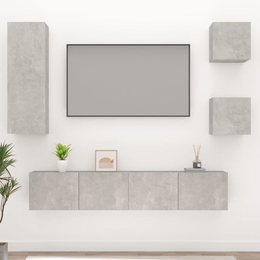 Set di Mobili Porta TV 5 pz Grigio Cemento in Legno Multistrato - homemem39