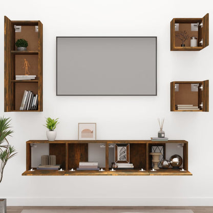 Set di Mobili Porta TV 5 pz Rovere Fumo in Legno Multistrato - homemem39