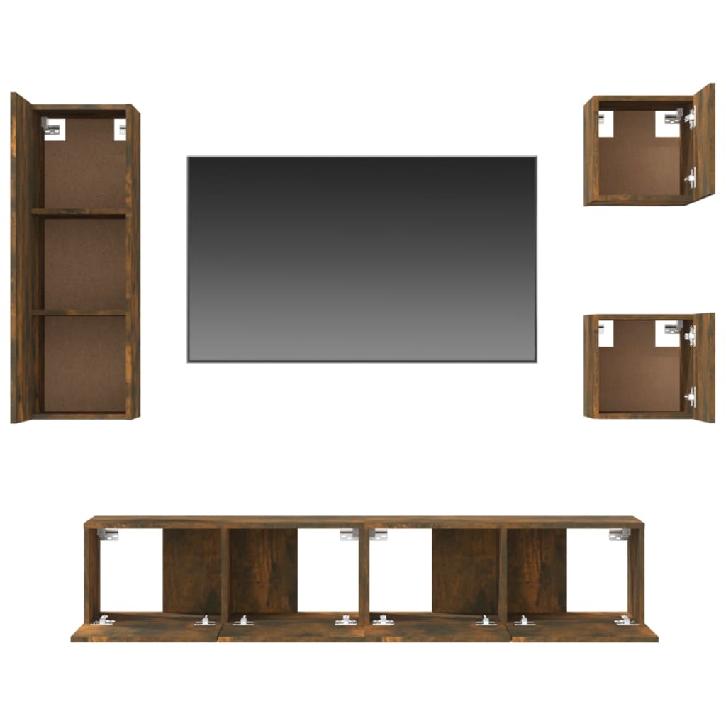 Set di Mobili Porta TV 5 pz Rovere Fumo in Legno Multistrato - homemem39