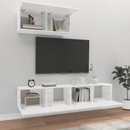 Set Mobili Porta TV 3 pz Bianco Lucido in Legno Multistrato - homemem39