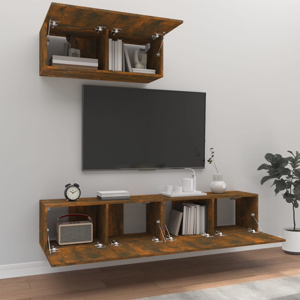 Set Mobili Porta TV 3 pz Rovere Fumo in Legno Multistrato - homemem39