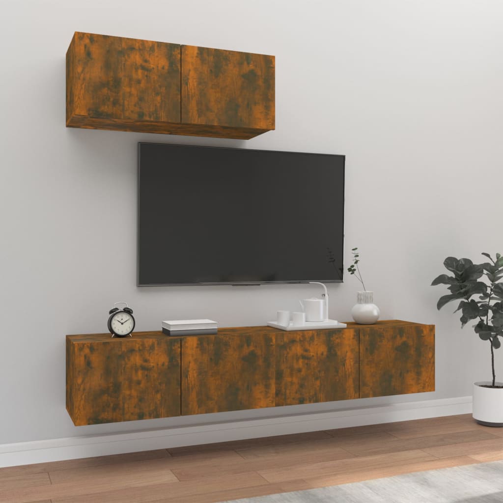 Set Mobili Porta TV 3 pz Rovere Fumo in Legno Multistrato - homemem39