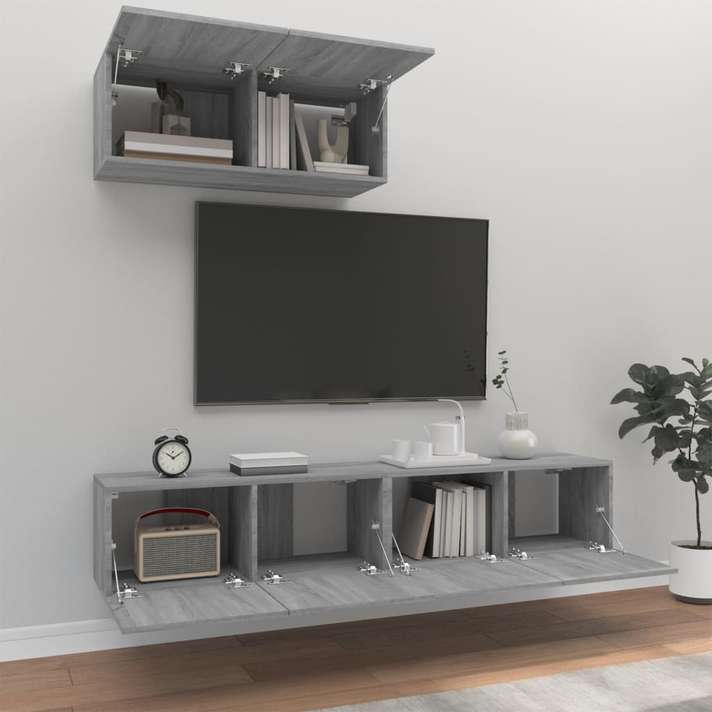 Set Mobili Porta TV 3 pz Grigio Sonoma in Legno Multistrato - homemem39