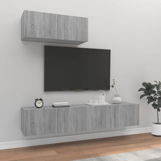 Set Mobili Porta TV 3 pz Grigio Sonoma in Legno Multistrato - homemem39