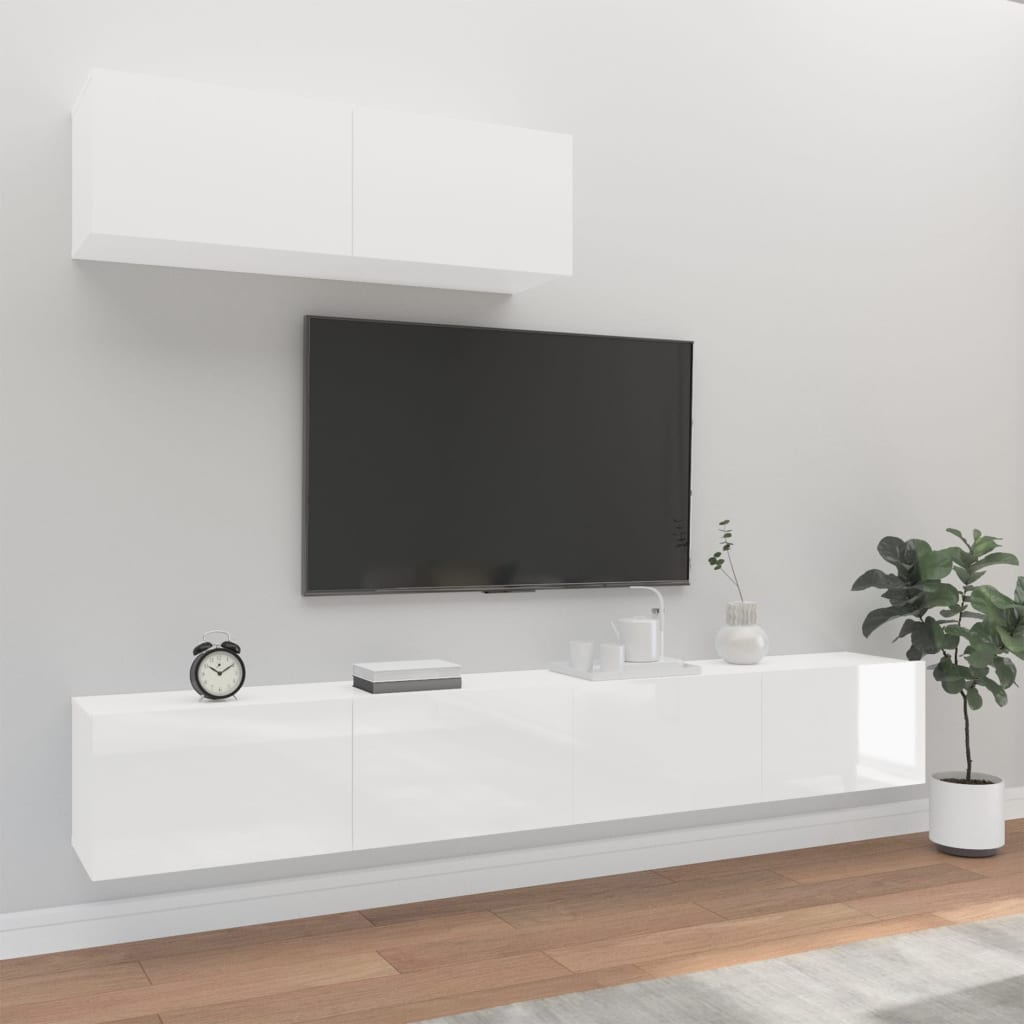 Set Mobili Porta TV 3 pz Bianco Lucido in Legno Multistrato - homemem39