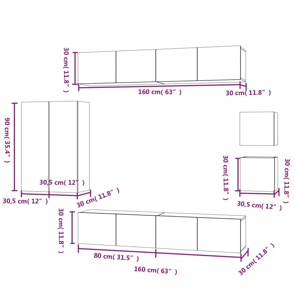 Set Mobili Porta TV 8pz Rovere Sonoma in Legno Multistrato - homemem39