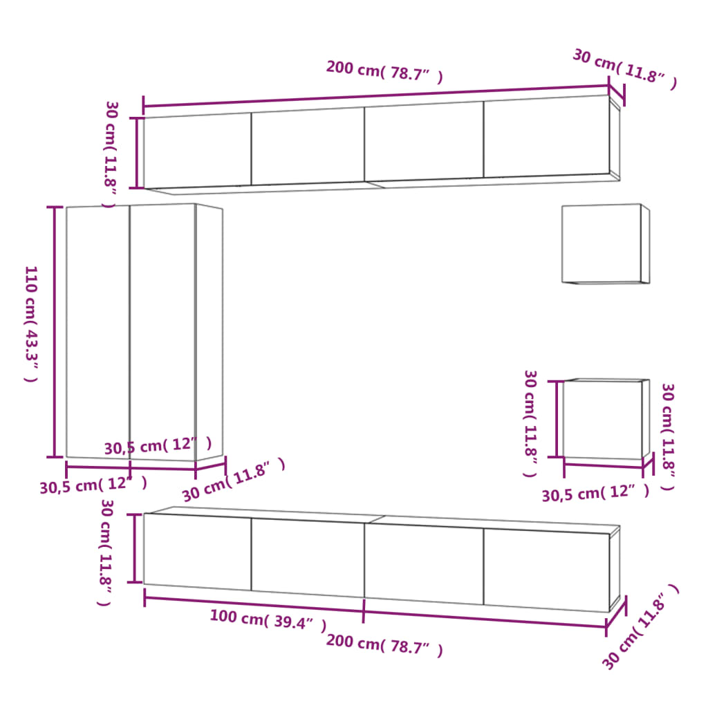 Set Mobili Porta TV 8pz Bianco in Legno Multistrato - homemem39