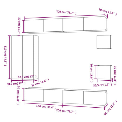 Set Mobili Porta TV 8pz Bianco in Legno Multistrato - homemem39