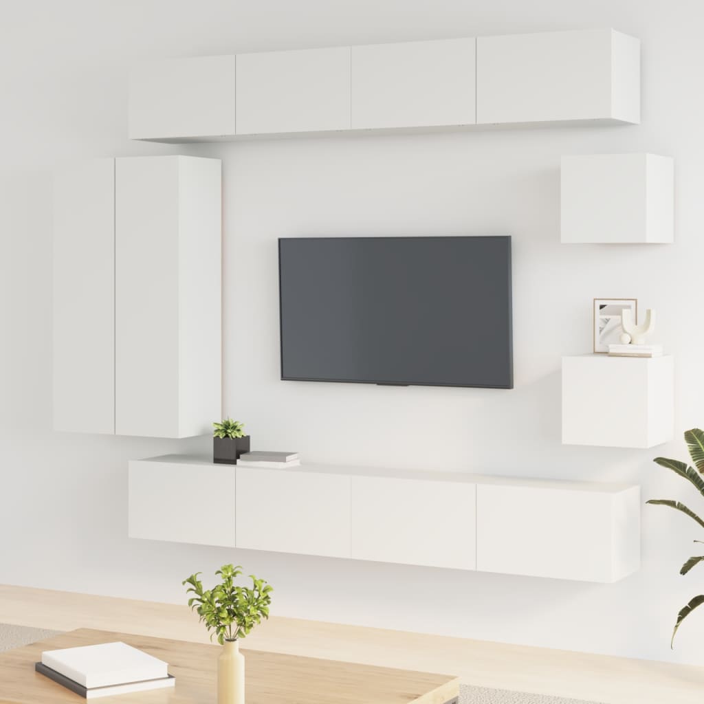 Set Mobili Porta TV 8pz Bianco in Legno Multistrato - homemem39