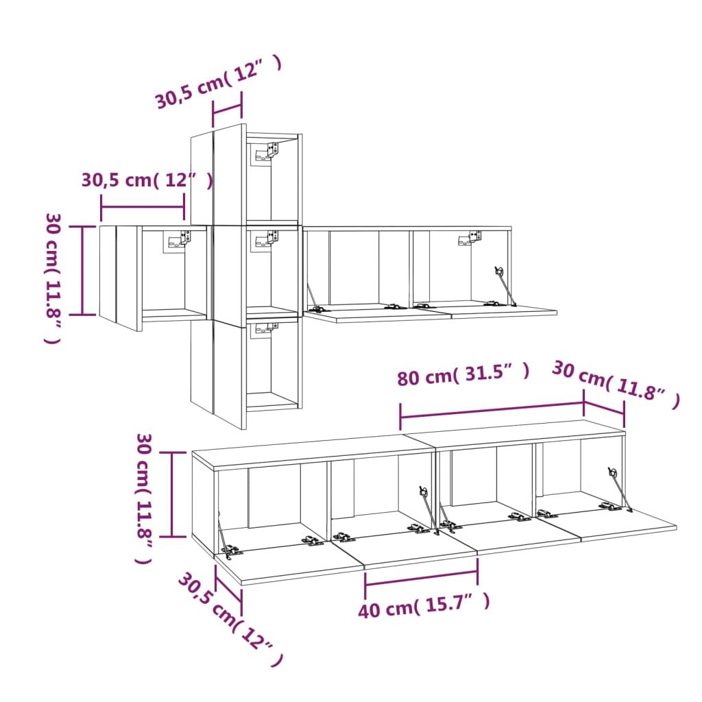 Set di Mobili Porta TV 7 pz Grigio Sonoma in Legno Multistrato - homemem39