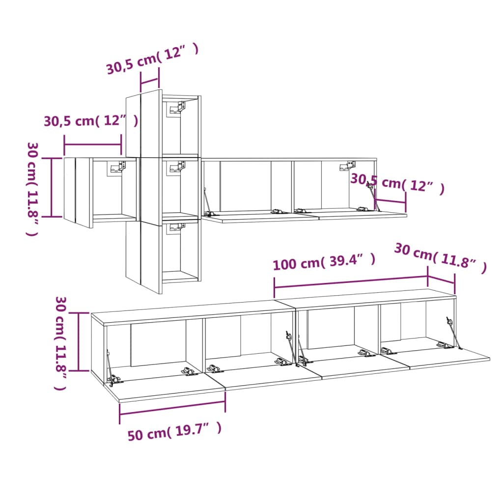 Set di Mobili Porta TV 7 pz Grigio Sonoma in Legno Multistrato - homemem39