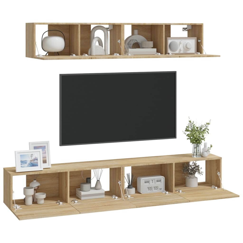 Set di Mobili Porta TV 4 pz Rovere Sonoma in Legno Multistrato - homemem39