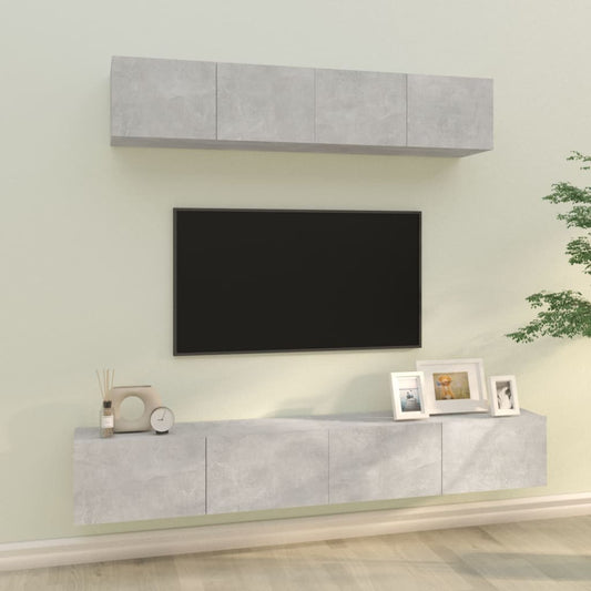 Set di Mobili Porta TV 4 pz Grigio Cemento in Legno Multistrato - homemem39