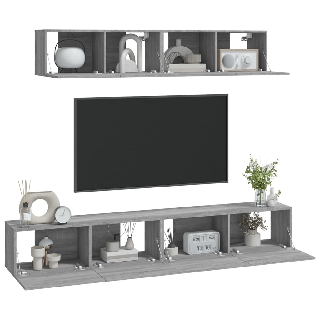 Set di Mobili Porta TV 4 pz Grigio Sonoma in Legno Multistrato - homemem39