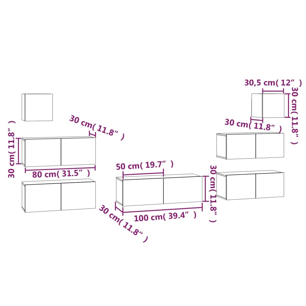 Set di Mobili Porta TV 7 pz Rovere Fumo in Legno Multistrato - homemem39