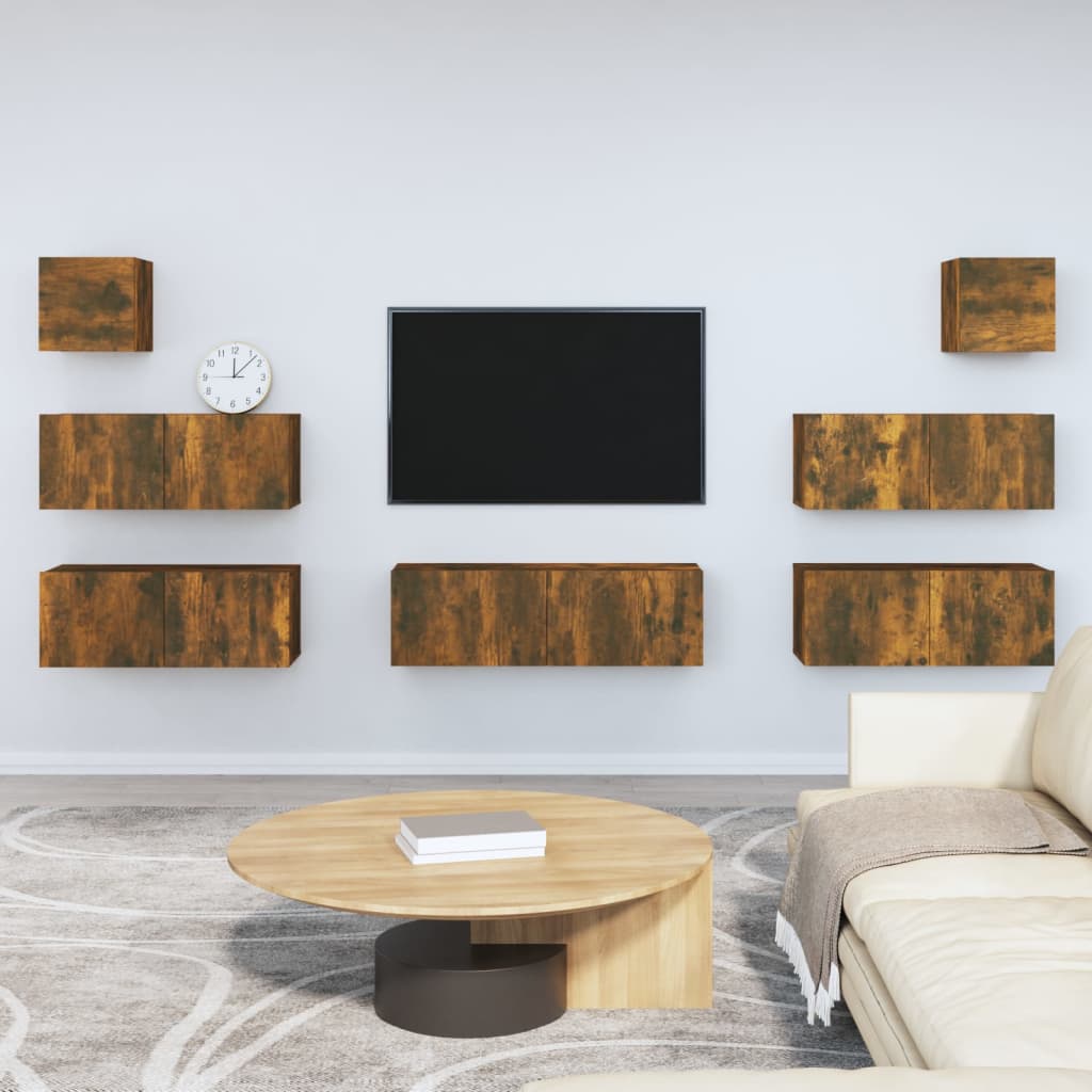 Set di Mobili Porta TV 7 pz Rovere Fumo in Legno Multistrato - homemem39