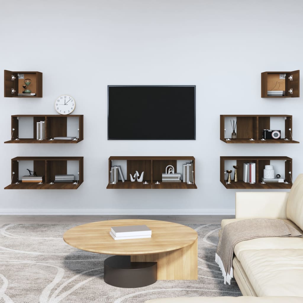 Set Mobili Porta TV 7 pz Rovere Marrone in Legno Multistrato - homemem39