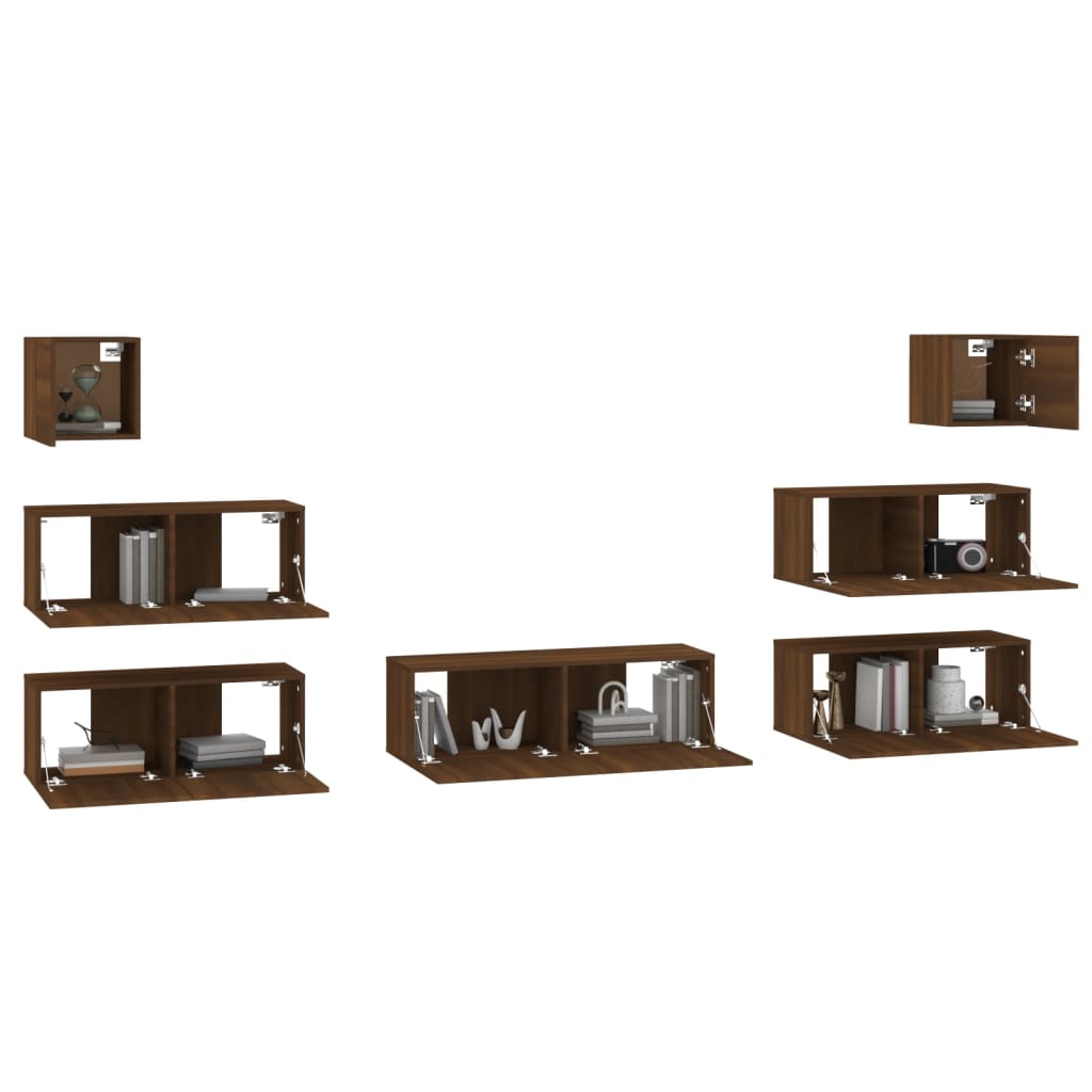 Set Mobili Porta TV 7 pz Rovere Marrone in Legno Multistrato - homemem39