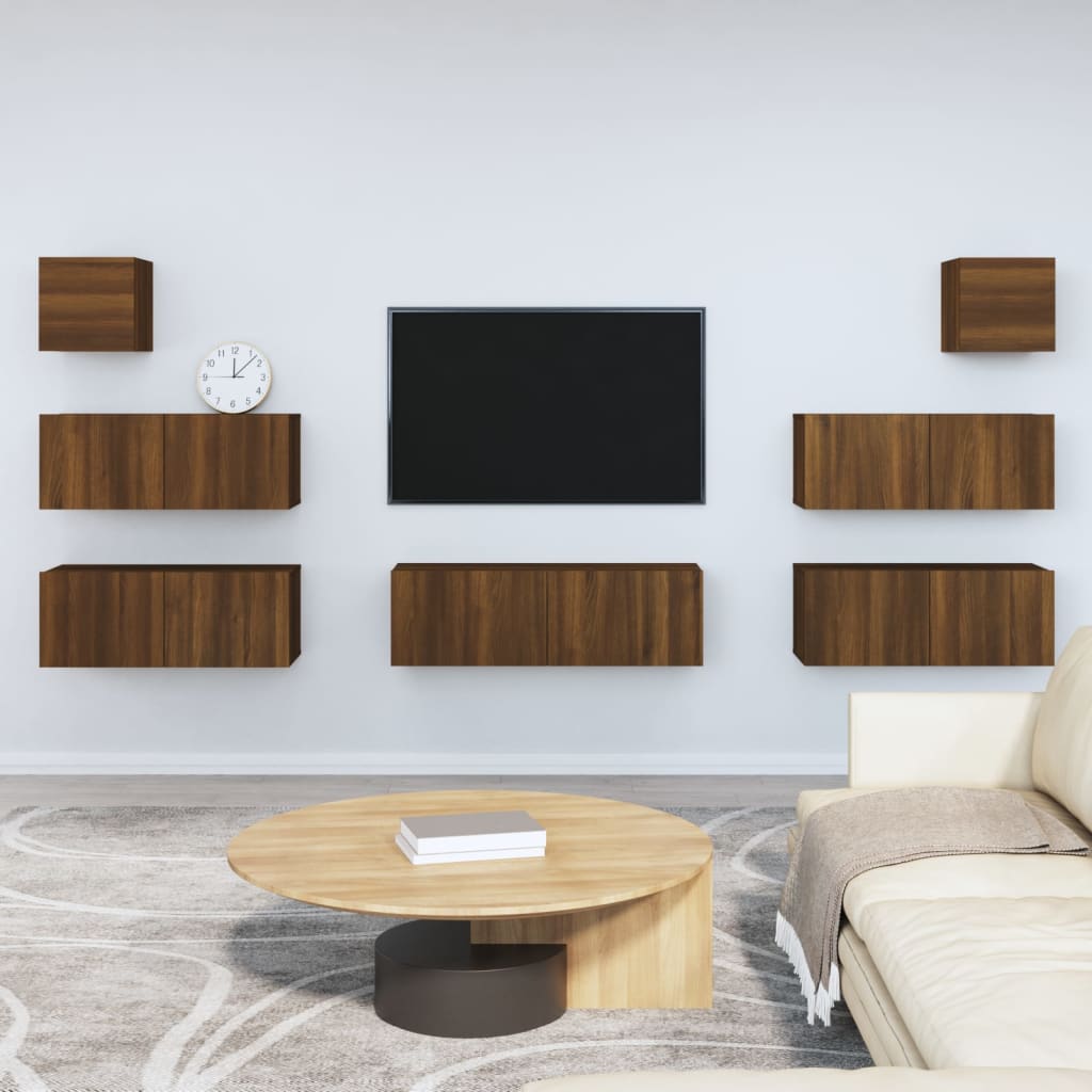 Set Mobili Porta TV 7 pz Rovere Marrone in Legno Multistrato - homemem39