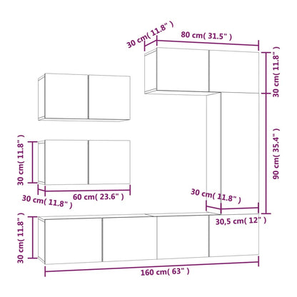 Set di Mobili Porta TV 6 pz Grigio Cemento in Legno Multistrato - homemem39