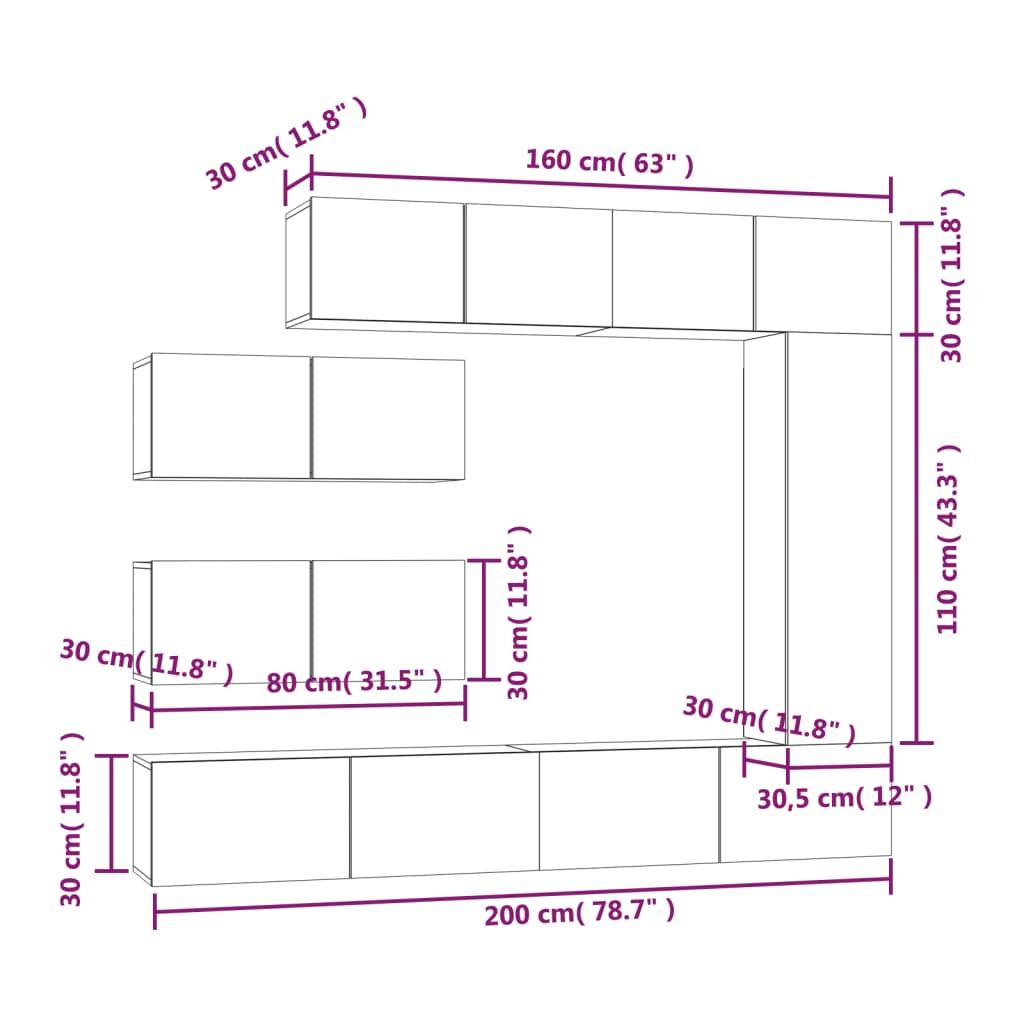 Set di Mobili Porta TV 7 pz Bianco in Legno Multistrato - homemem39