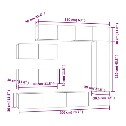 Set di Mobili Porta TV 7 pz Grigio Sonoma in Legno Multistrato - homemem39