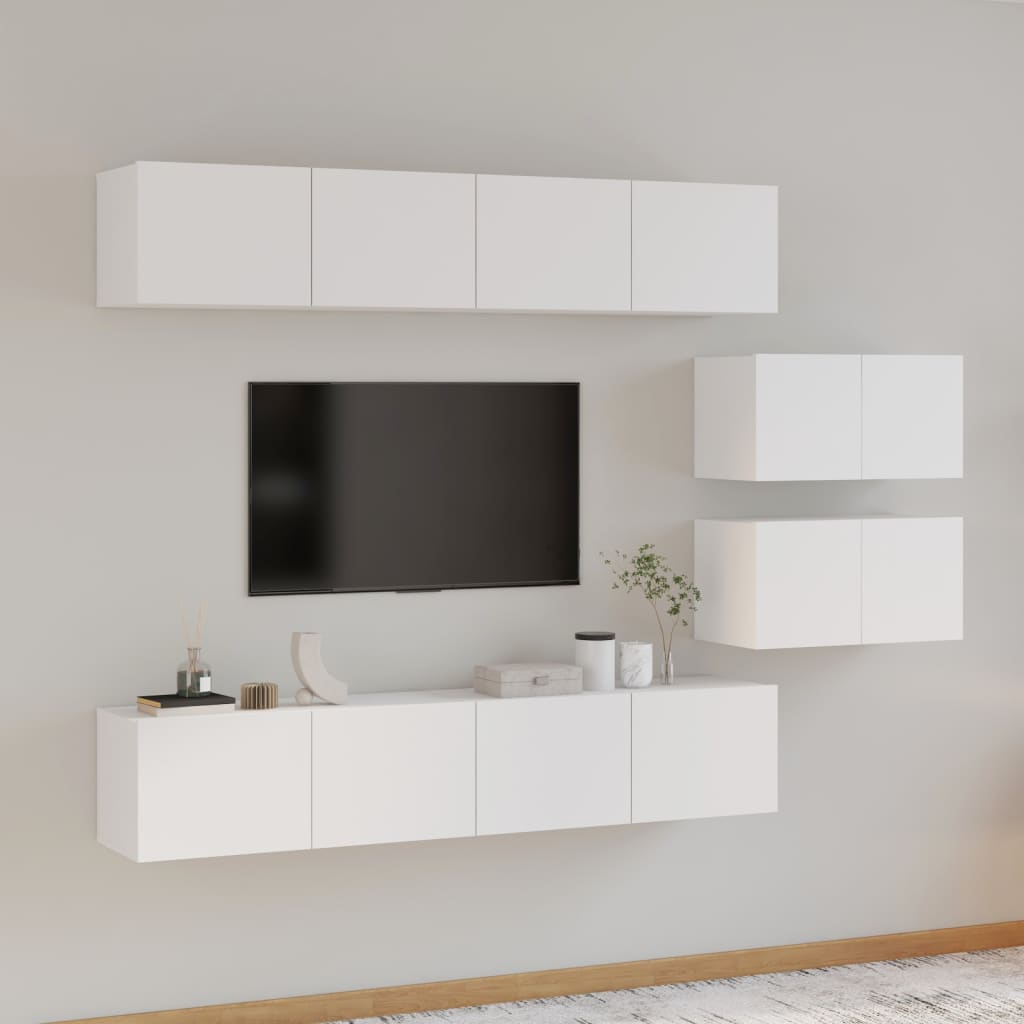 Set di Mobili Porta TV 6 pz Bianco Lucido in Legno Multistrato - homemem39