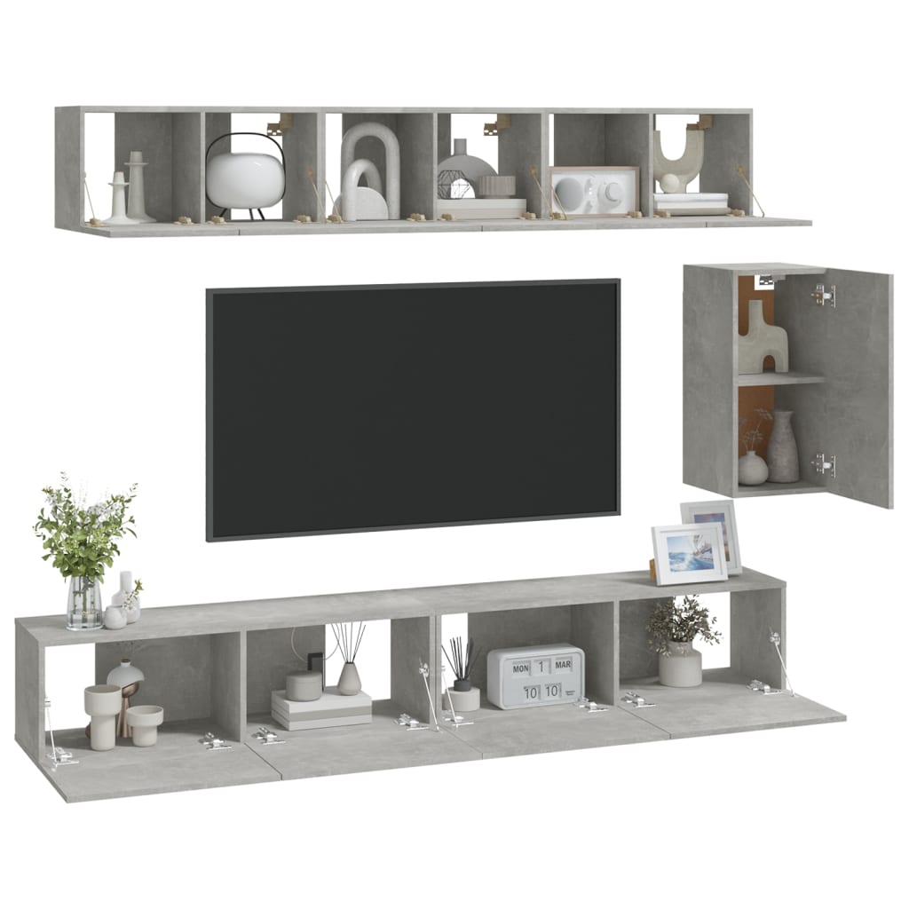 Set di Mobili Porta TV 6 pz Grigio Cemento in Legno Multistrato - homemem39